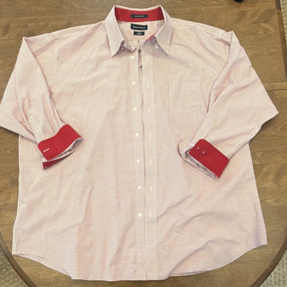 Paul Fredrick Non-Iron Cotton Classic Fit Red White Dress Shirt 20 x 35 B&T
